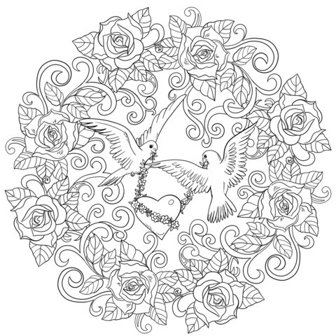 Coloring book of pigeons and heart